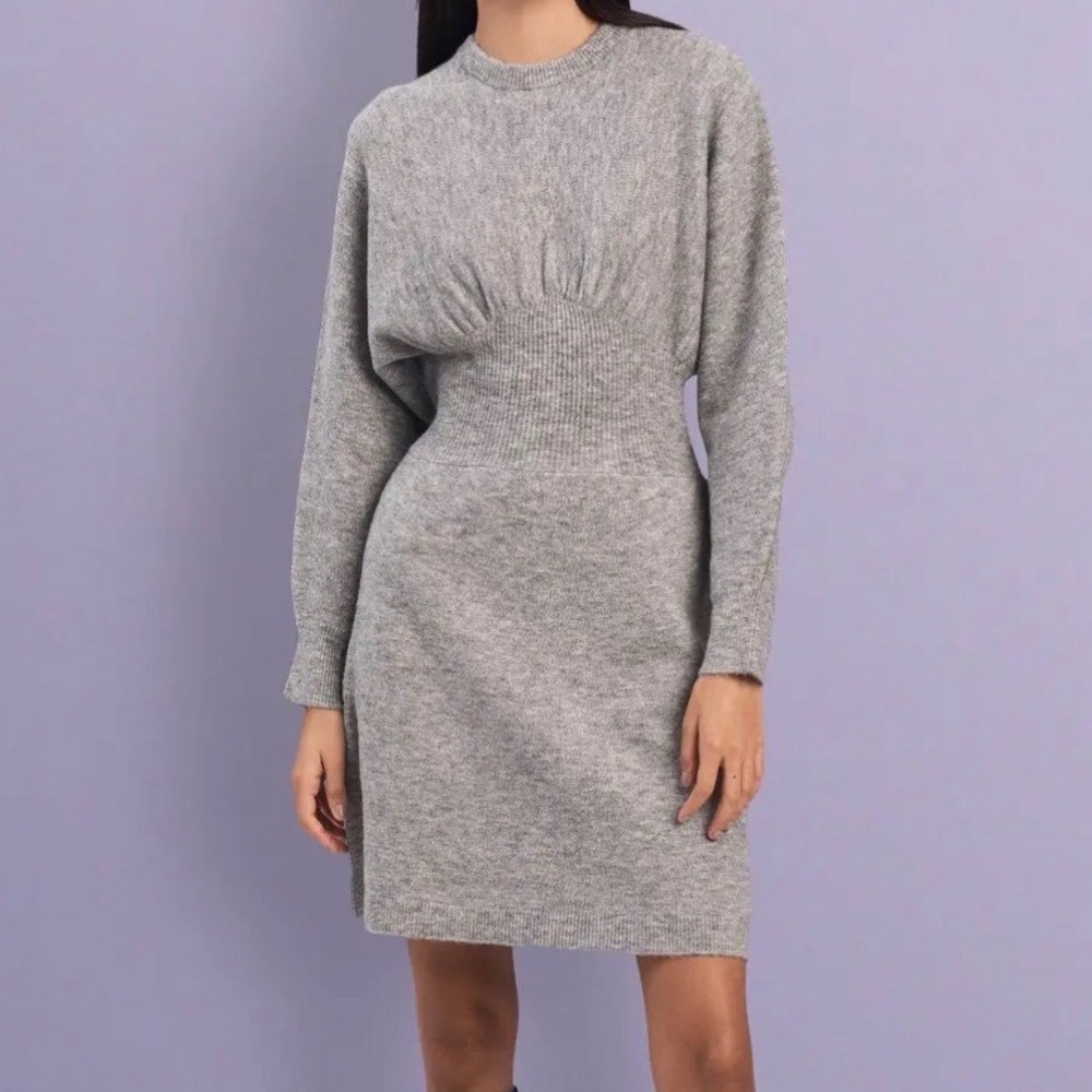 Derek Lam 10 Crosby Aisha Sweater Dress Gray Wool Blend Batwing Snatch Waist M